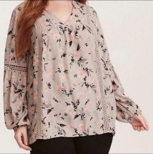 Torrid Floral Boho Lace Bell Long Sleeve Blouse